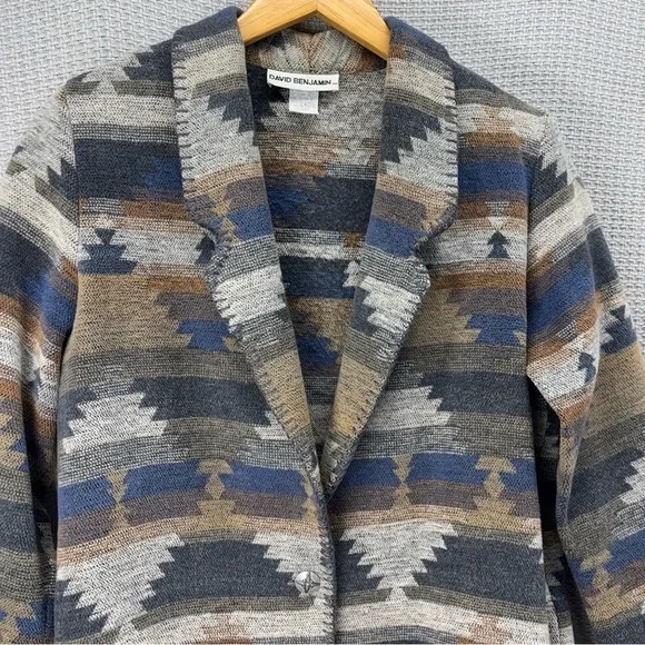 Vtg David Benjamin Southwestern Woven Jacket Coat Women Sz 8 Two Button Tribal - Picture 4 of 9